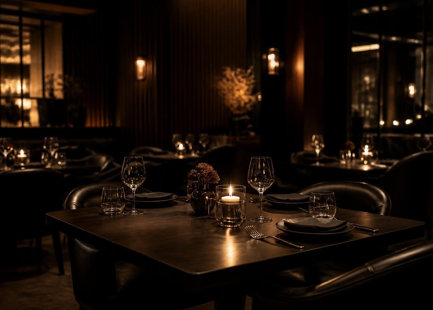 Candlelit private dining room in a Manhattan restaurant